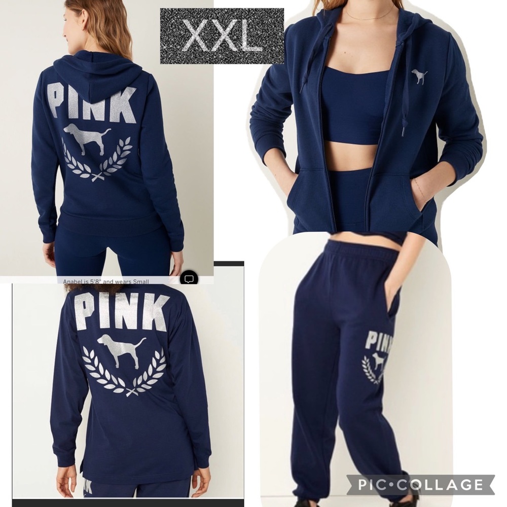 Vs pink lounge campus pant full zip hoodie long sleeve campus tee ensign glitter